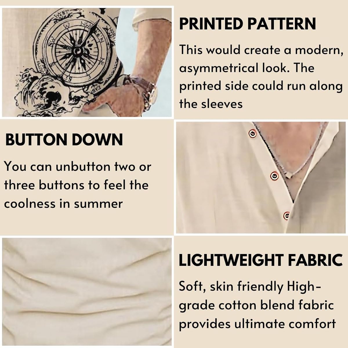 DEELMO Men's Cotton Blend Geometric Regular Fit Shirt (MON321_CHIKU_Down Round_Print_40_Beige