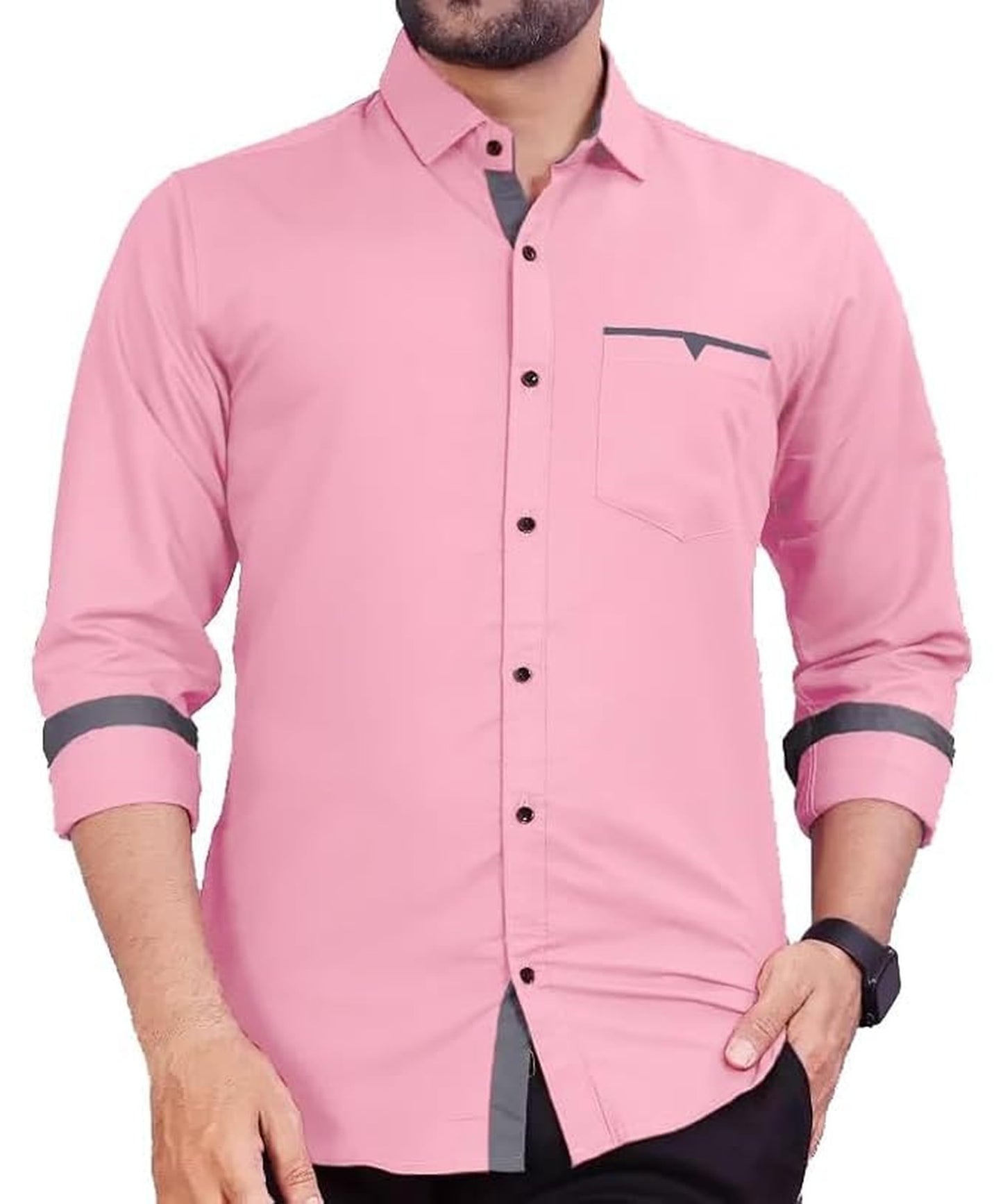 CB-COLEBROOK Men Regular Fit Solid Spread Collar Casual Shirt (Large, Pink Pearl)