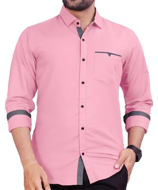 CB-COLEBROOK Men Regular Fit Solid Spread Collar Casual Shirt (Large, Pink Pearl)