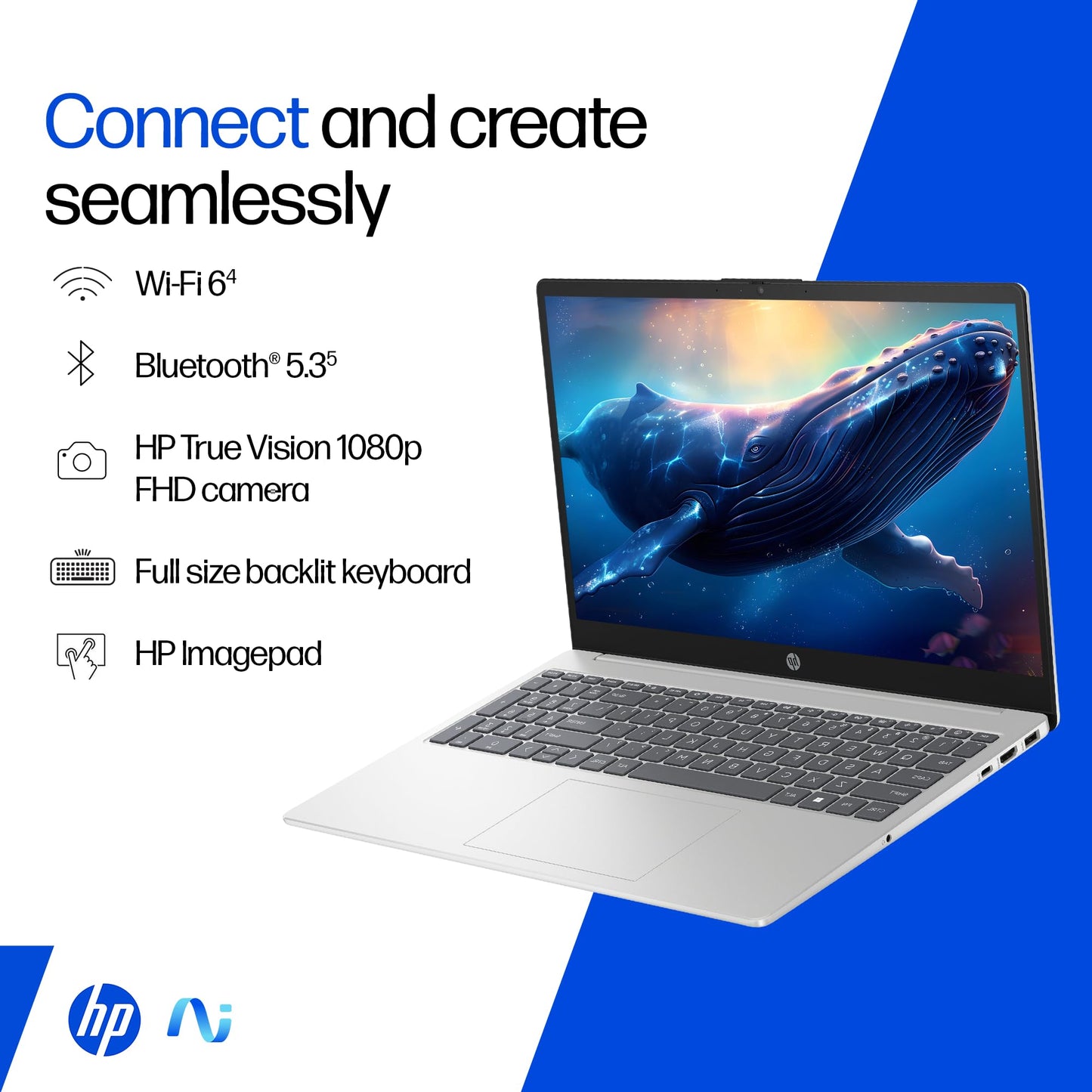 HP 15, Intel Ultra 5 125H, 12 Tops (16GB DDR5, 512GB SSD) FHD, IPS, 15.6''/39.6cm, Win11, M365 Basic(1yr)* Office24, Silver, 1.65kg, fd1254TU, Intel Graphics, FHD Camera w/Shutter, AI Powered Laptop