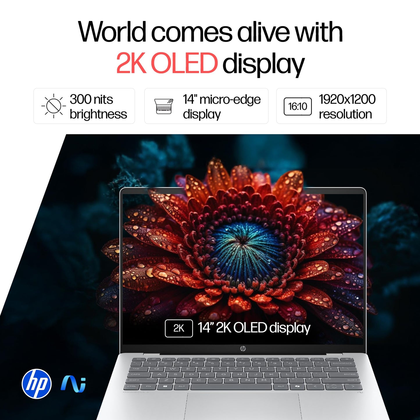 HP OmniBook 5 OLED (Previously Pavilion), Snapdragon X Processor (16GB LPDDR5x, 512GB SSD) 2K, 14''/35.6cm, Win11, M365 Basic(1yr)* Office24, Silver, 1.35kg, he0014QU, Light-Weight, Next-Gen AI Laptop