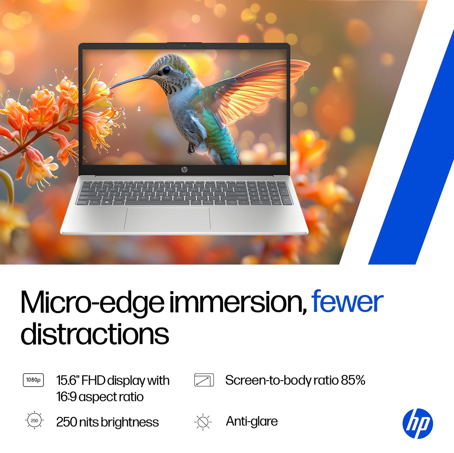 HP 15, 13th Gen Intel Core i7-1355U (16GB DDR4, 512GB SSD) FHD, Anti-Glare, 15.6’’/39.6cm, Win11, M365(1yr)* Office 24, Silver, 1.59kg, Iris Xe, FHD Camera w/Shutter, Backlit Laptop fd0468tu/fd0515tu