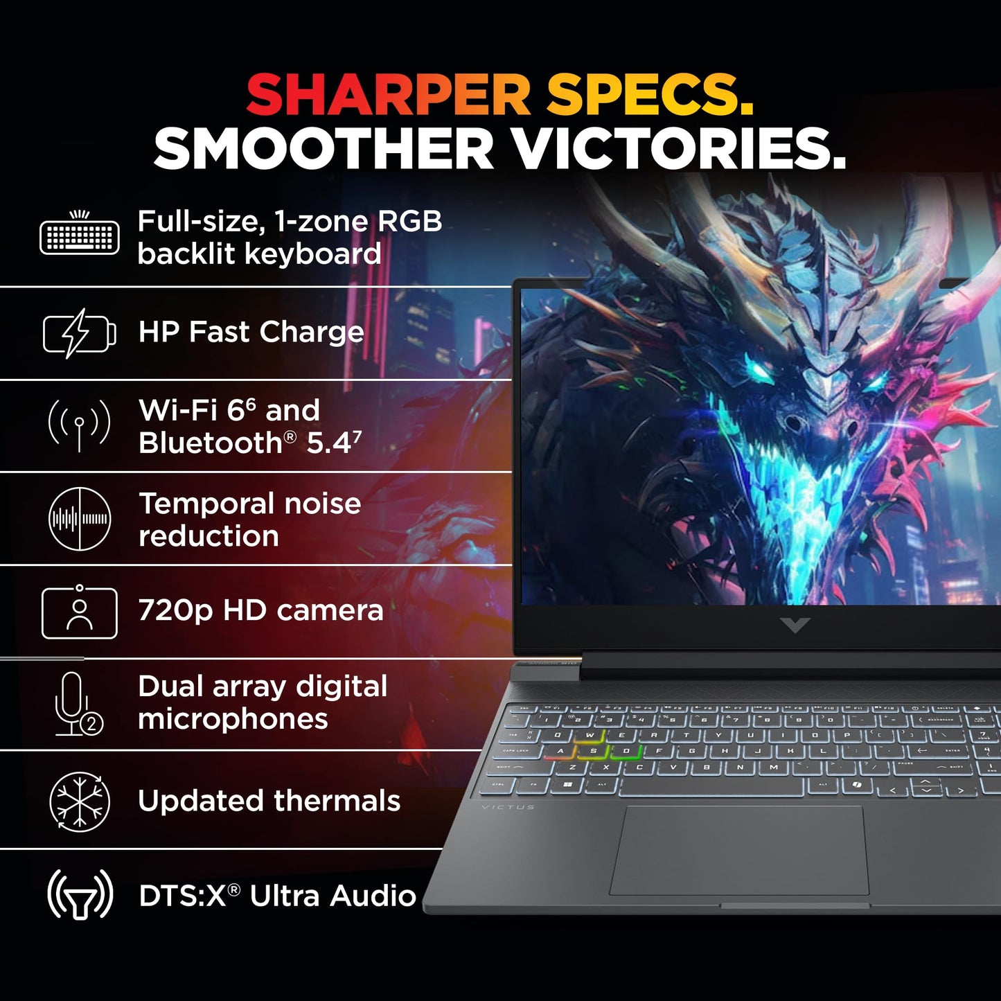 HP Victus, 13th Gen Intel Core i7-13620H, 8GB RTX 5060, 24GB DDR5(Upgradeable) 1TB SSD, 144Hz, 300nits, IPS, FHD, 15.6"/39.6cm, Win11, M365* Office 24, Mica Silver, 2.29Kg, fa2308TX, RGB Laptop