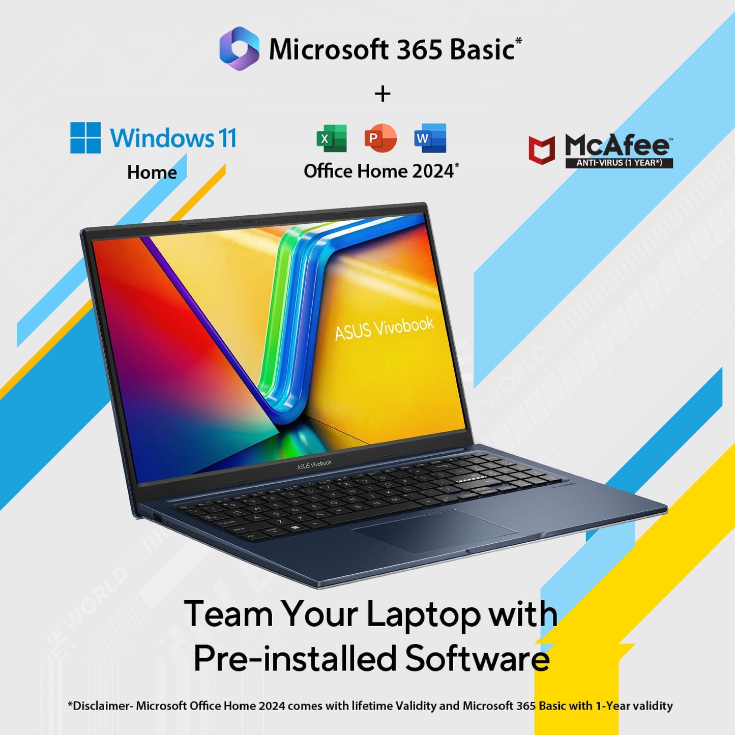 ASUS Vivobook 15, (i5 14th Gen) Intel Core 5 120U,Thin & Light Laptop (16GB RAM/512GB SSD/FHD/15.6"/60Hz/Backlit Keyboard/Windows 11/Office 2021/Quiet Blue/1.70 kg) X1504VAP-NJ2864WS