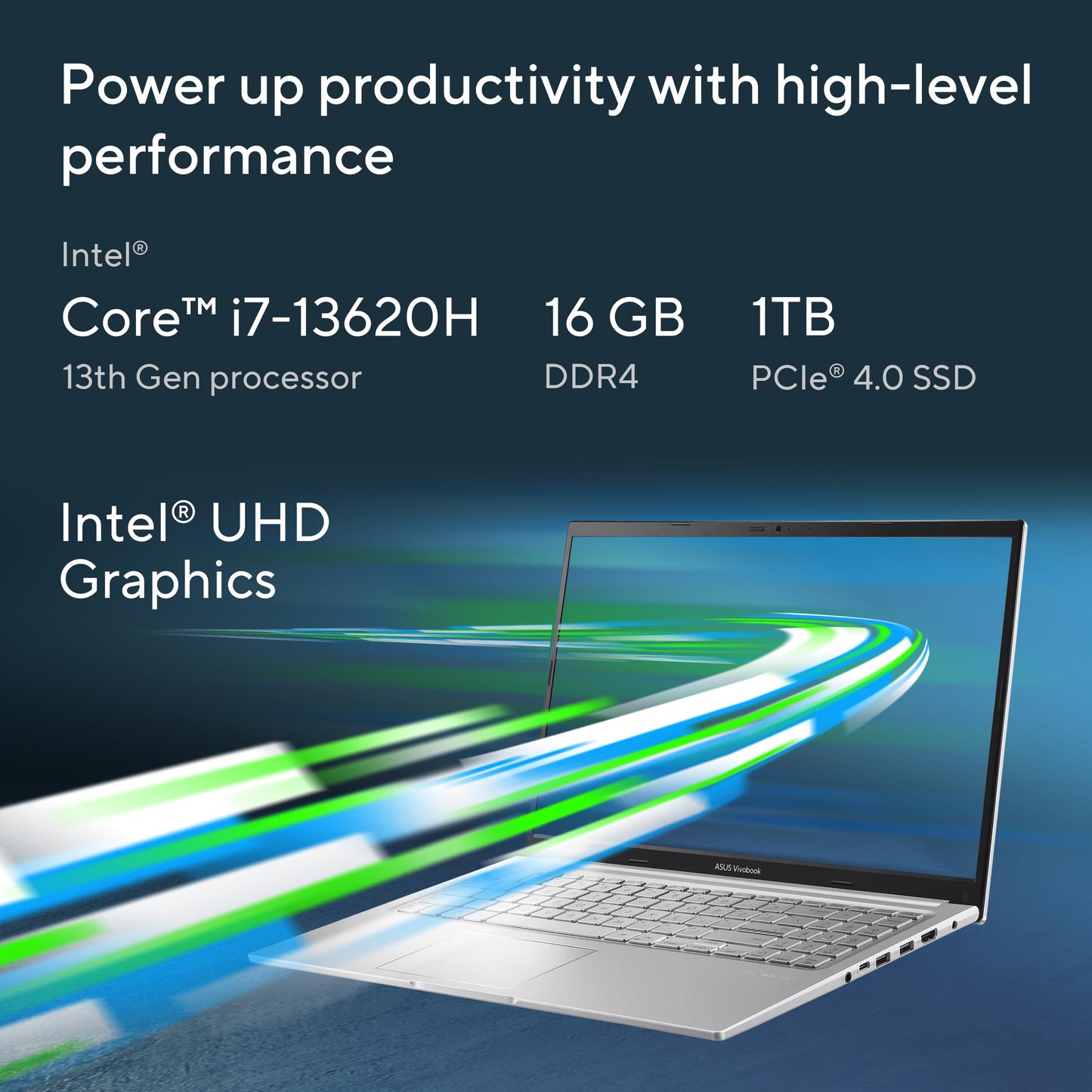 ASUS Vivobook 15, Intel Core i7 13th Gen 13620H, 16GB RAM, 1TB SSD, FHD 15.6", Windows 11, Office Home 2024, Cool Silver, 1.7Kg, X1502VA-BQ1299WS, Intel UHD GPU, 42Whr, M365 Basic (1Year)* Laptop